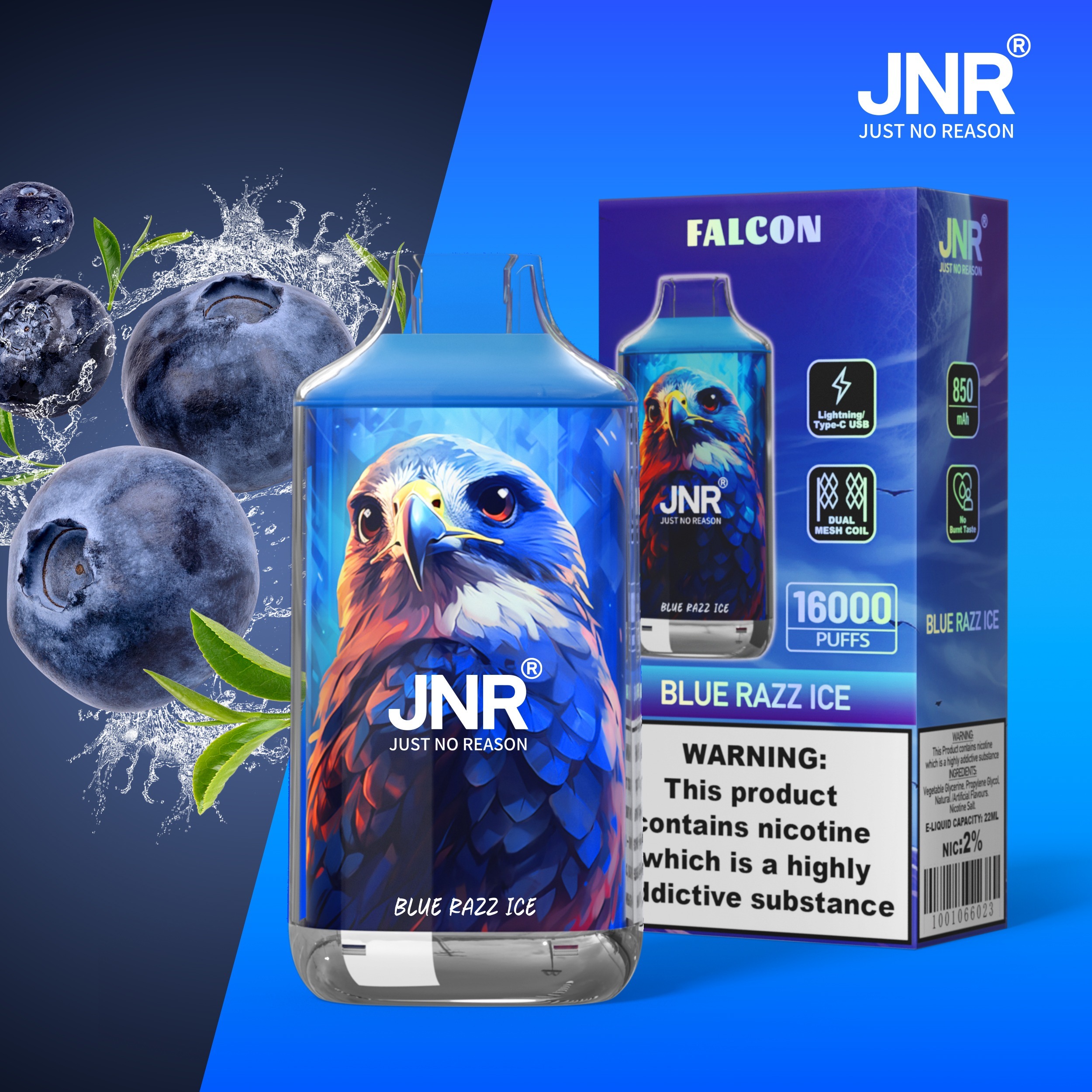 Blue Razz Ice Jnr Falcon Puff 16k