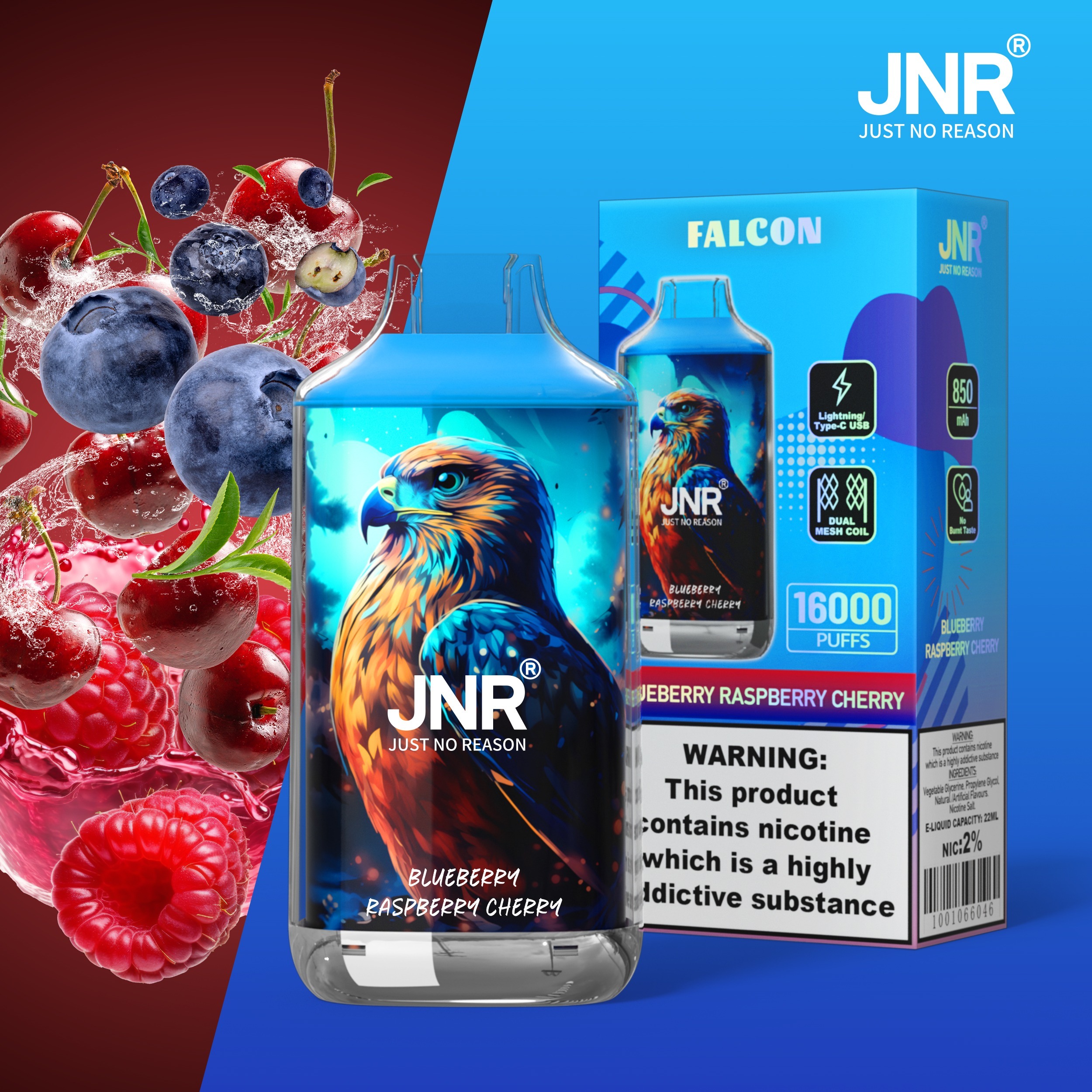 Blueberry Raspberry Cherry Jnr Falcon Puff 16k
