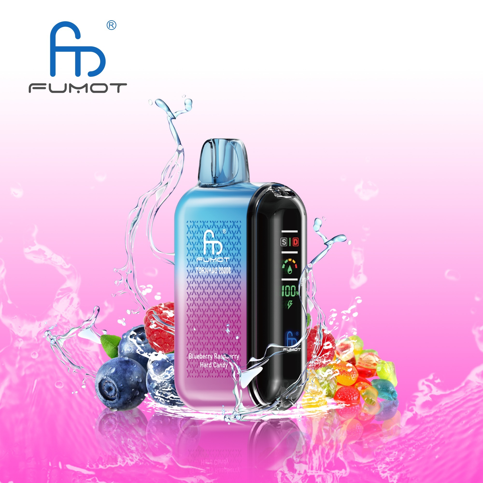 Blueberry Raspberry Hard Candy Fumot Randm Tornado 20000 Puffs Vape